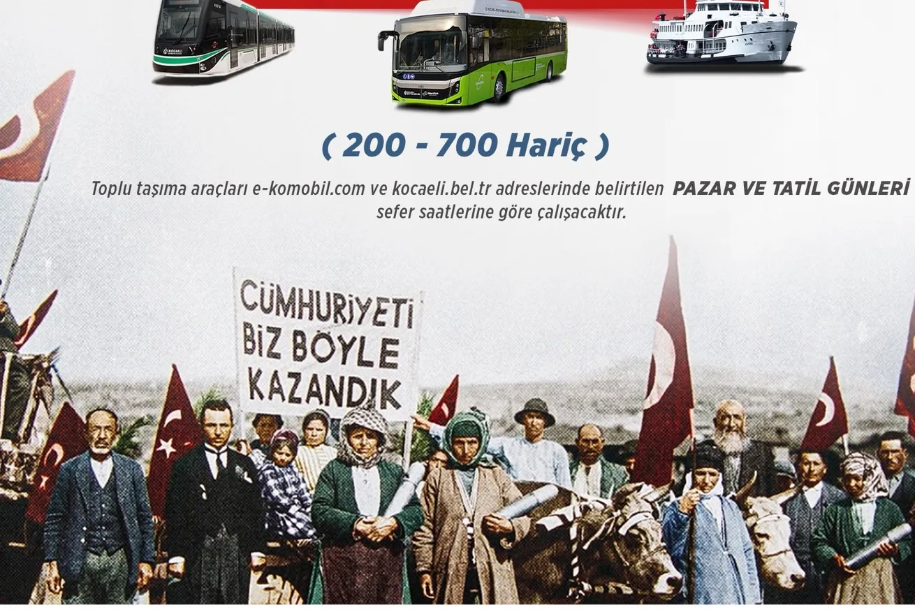 Kocaeli&rsquo;de 29 Ekim&rsquo;de toplu ulaşım &uuml;cretsiz