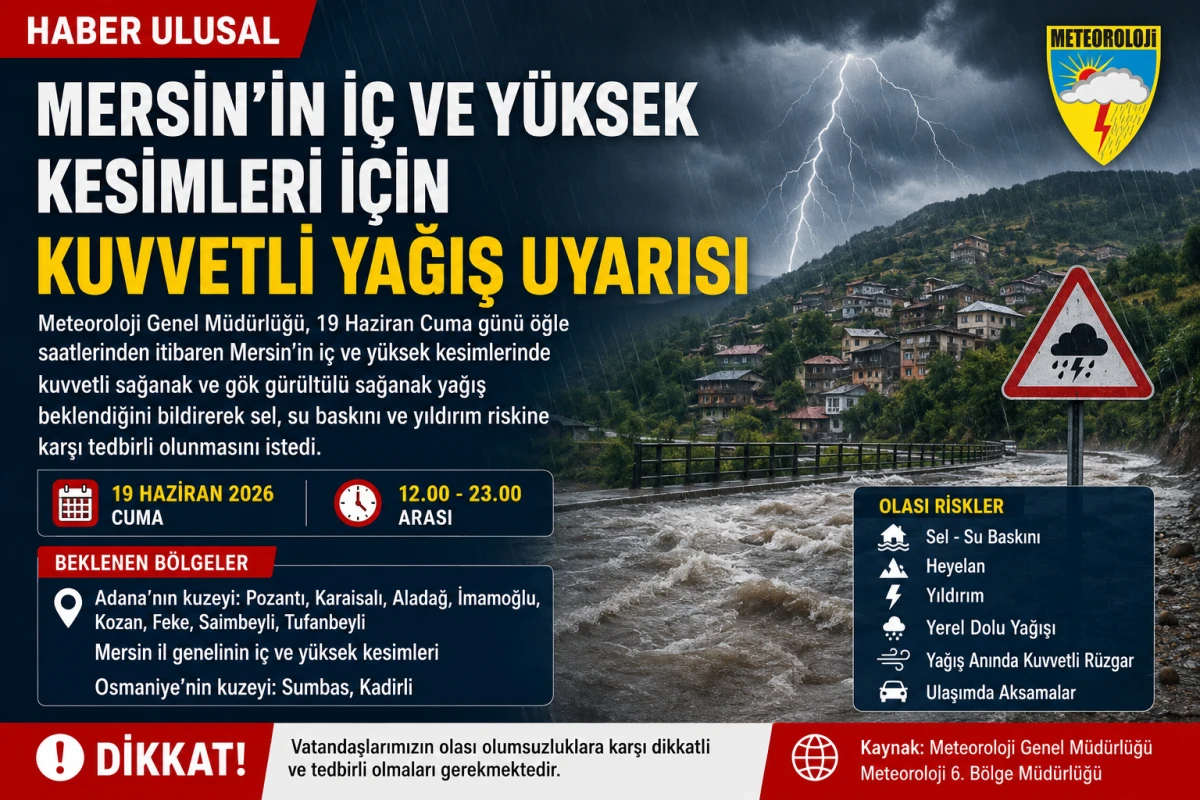 Mersin'in i&ccedil; ve y&uuml;ksek kesimleri i&ccedil;in kuvvetli yağış uyarısı