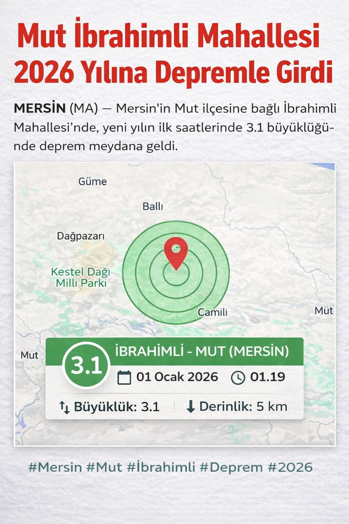 Mut İbrahimli Mahallesi 2026 Yılına Depremle Girdi