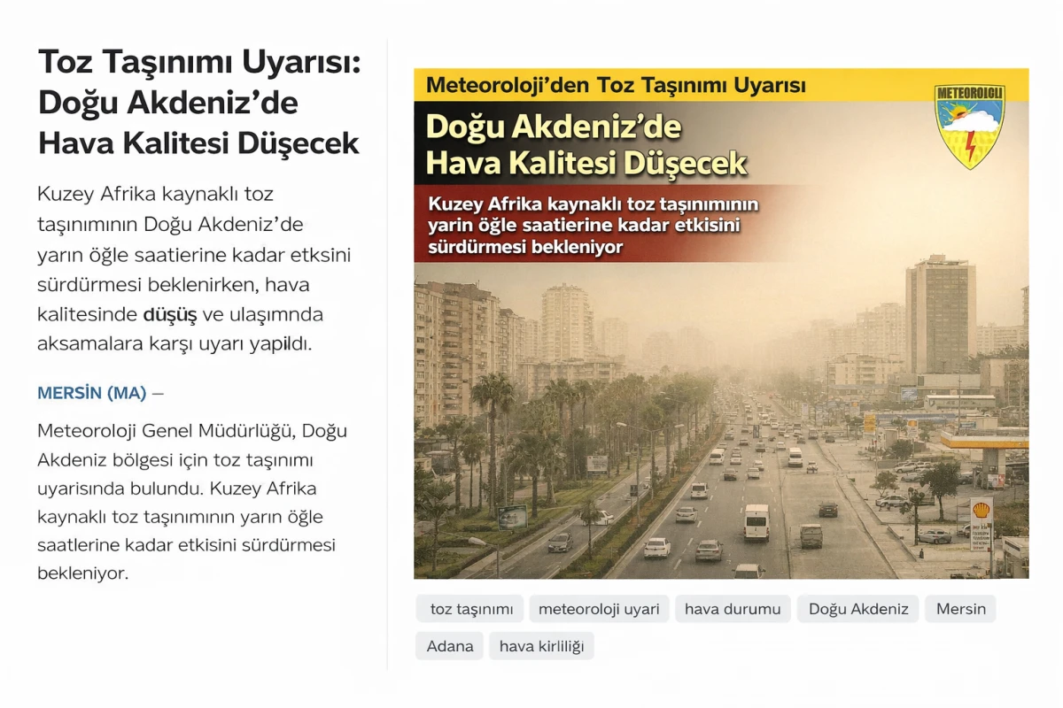 Toz Taşınımı Uyarısı: Doğu Akdeniz&rsquo;de Hava Kalitesi D&uuml;şecek