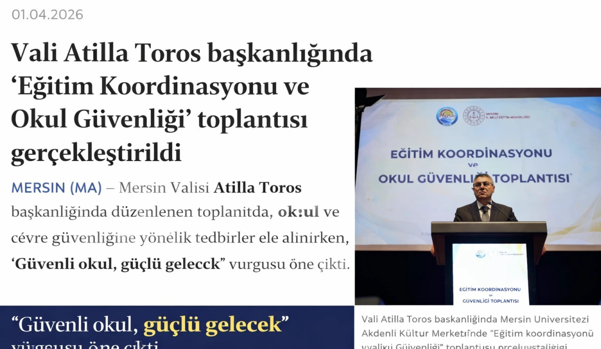 Vali Atilla Toros başkanlığında &ldquo;Eğitim Koordinasyonu ve Okul G&uuml;venliği&rdquo; toplantısı ger&ccedil;ekleştirildi